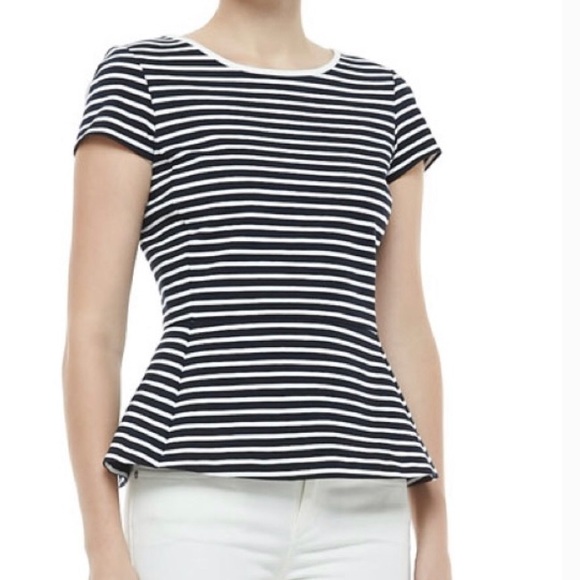 DONATED Theory Panna top Navy and white peplum knit - Picture 1 of 5
